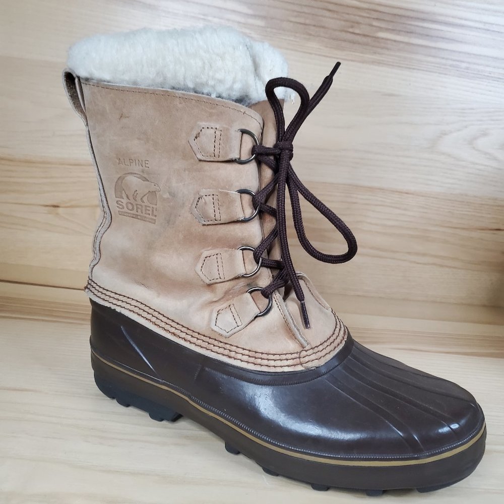 Vintage Sorel Men's Alpine Brown tan Leather Rain Winter Duck Boots Size 11 READ